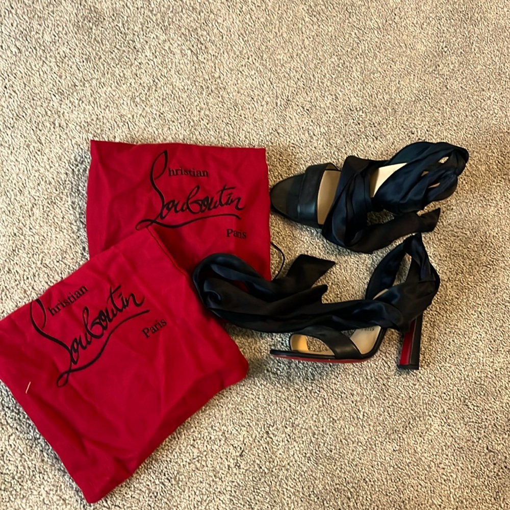 Black open toed lace up Christian Louboutin